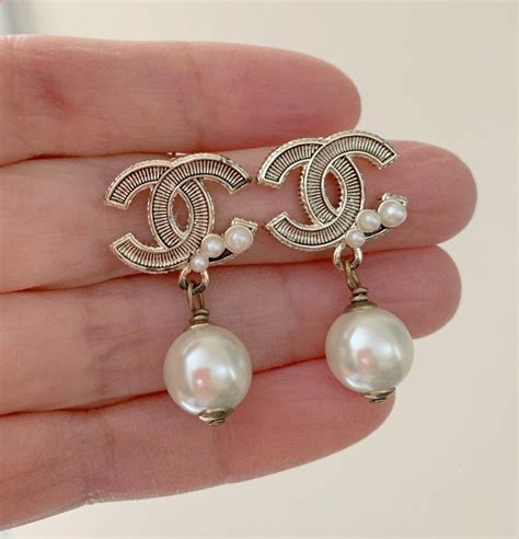 chanel earrings pearl and diamond|authentic chanel stud earrings.